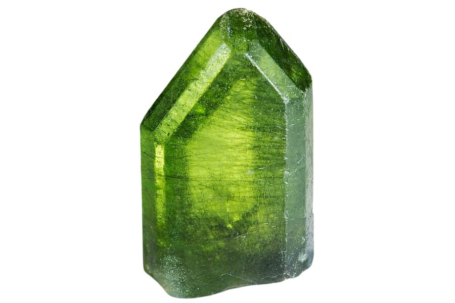 Single crystal raw light green peridot