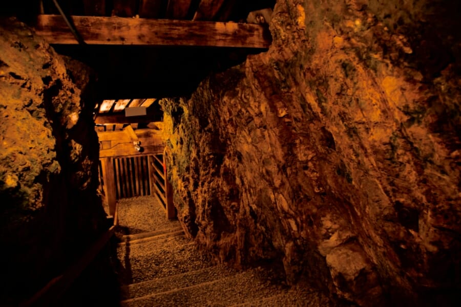 Dimly-lit tunnel inside the Reed Gold Mine