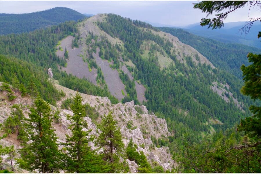 A top view of the peak of Shellrock Mountain