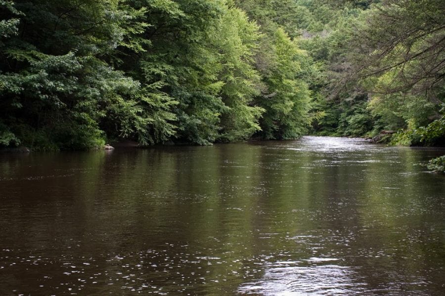 A flowing Shepaug River where you can rockhound for different types of mineral specimens