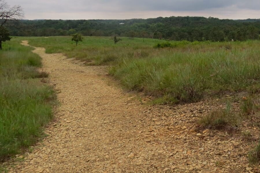 View of the vast field and trail of Soldier's Delight Natural Environment Area