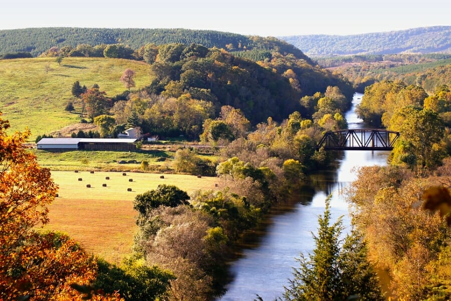 A stunning aerial view of the stretch of Tye River