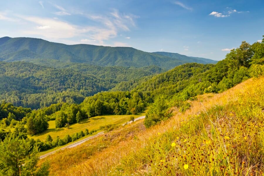 Picturesque view of the green Unaka Mountains