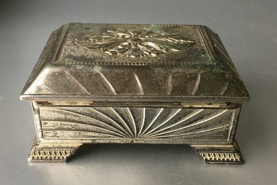 An old but still gorgeous metal trinket antimony jewelry box
