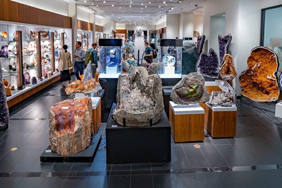 Stunning rock and mineral selections at the show room of Astro Gallery of Gems