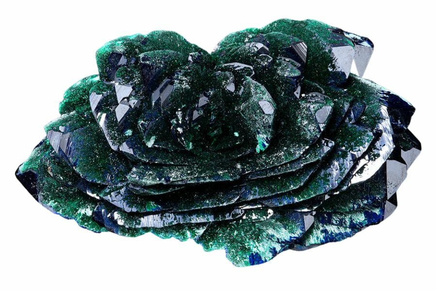 An elegant and unique flower-shaped azurite crystal