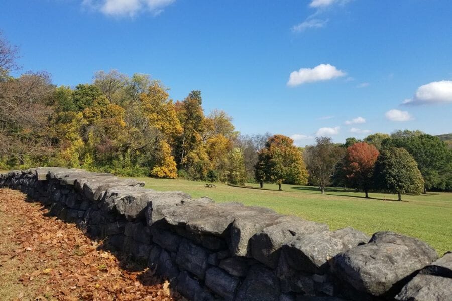 The grasslands, walls, and trees at Brandywine State Park