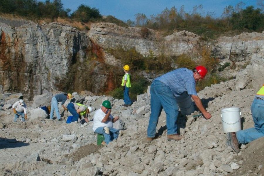 A group of rockhounds from the Cedar Valley Rocks and Mineral Society looking for minerals and rocks