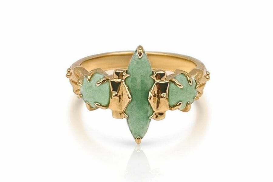 Green aventurine pendants on a golden rings
