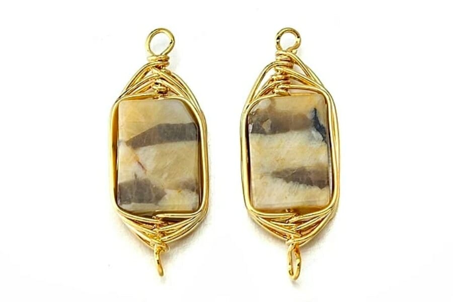 Gold earrings with Tiger Feldspar stones