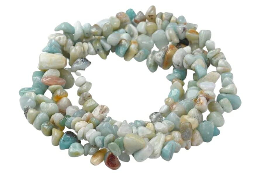 A beautiful multiple strands of bracelet made with Flower Amazonite of different hues of green and light blue