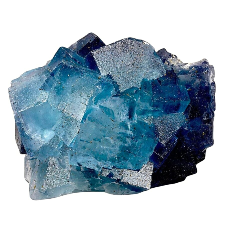 Fluorite specimen in varying intensities of blue hue