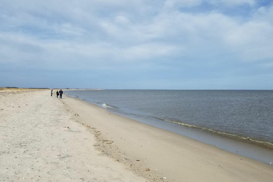 Pretty fine white sands of Fowler Beach and calm waves