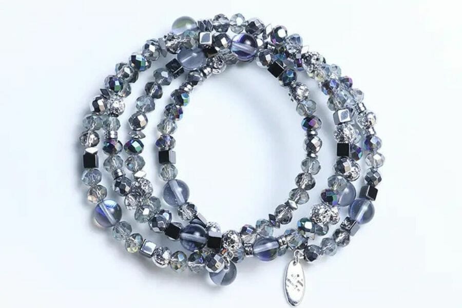 A number of gray aventurine crystals made into a beautiful bracelet