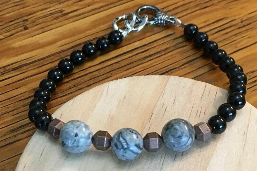 A beautiful gray sandstone beaded bracelet