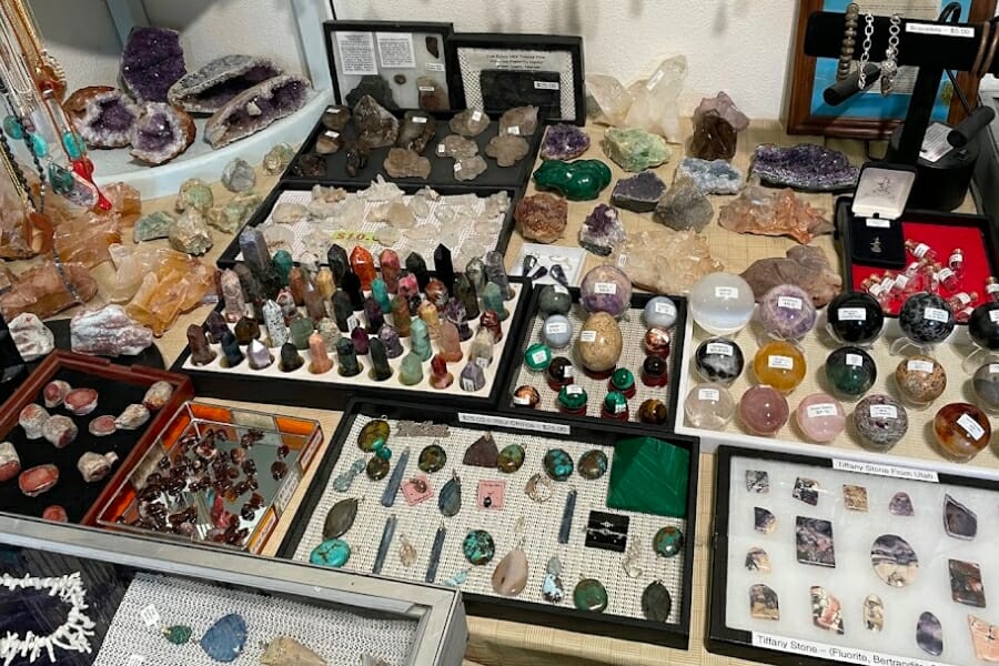 Selection of rocks and minerals at the Jim's Gems & Jewelry