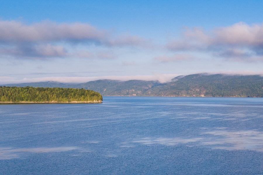 Beautiful and tranquil Lake Champlain with a gorgeous island at the middle