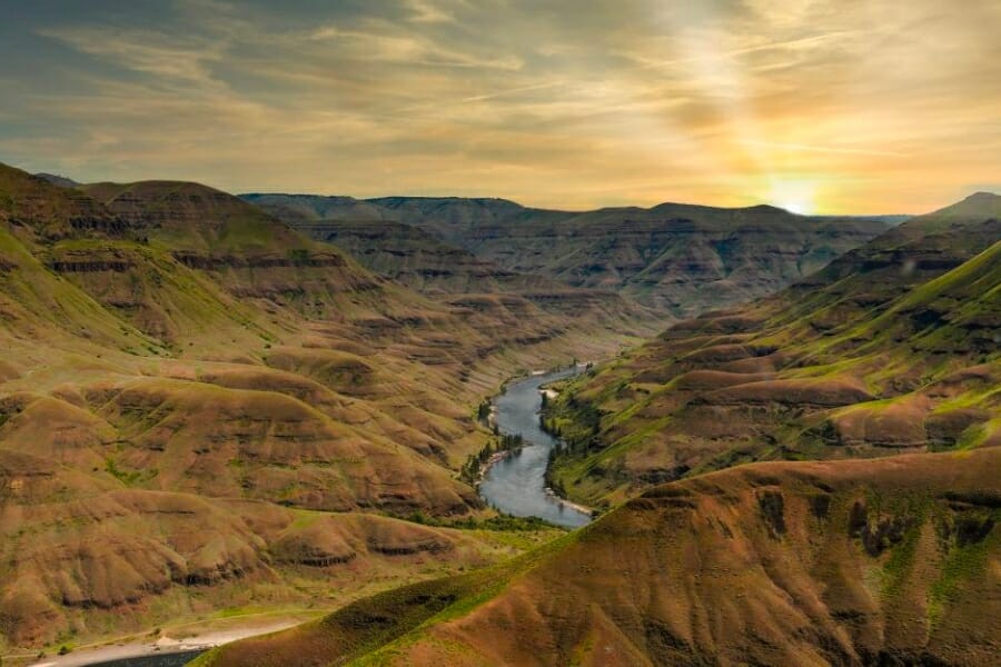 Aerial view of the stunning landscape and central stream of Lewiston