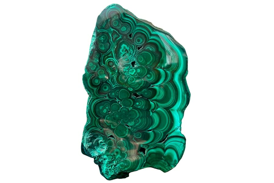 Stunning bright green Malachite crystals with swirls and circular details