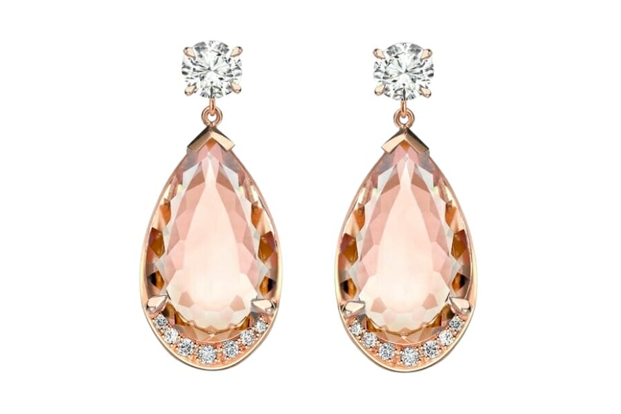 A pair of pink Morganite and white Diamond drop earrings