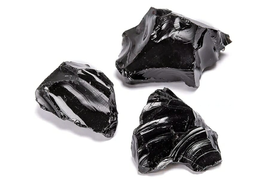 Three pieces of shiny Black Obsidian