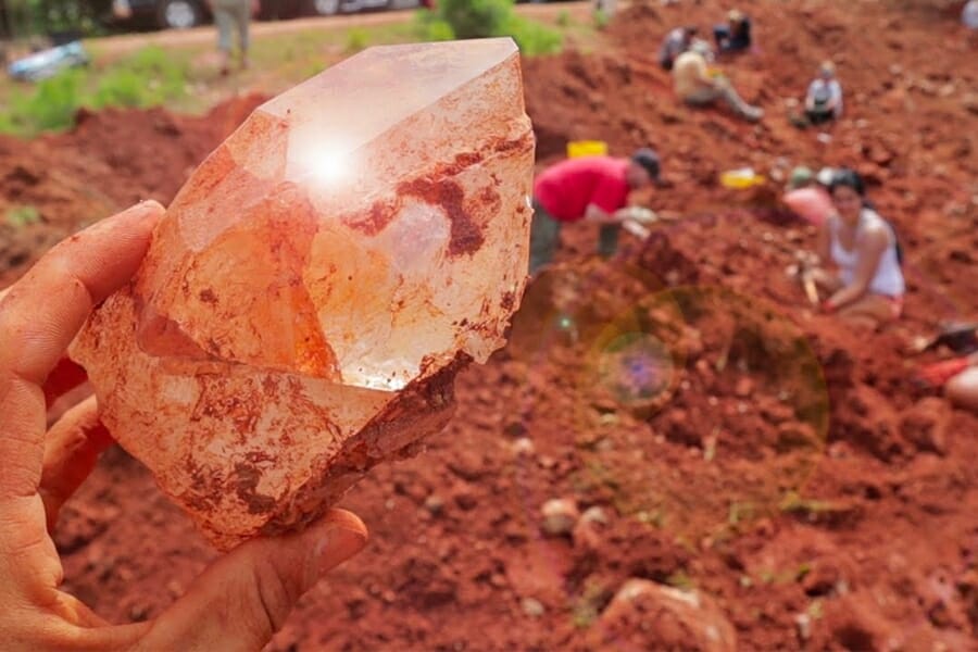 Closeup view of a clear Quartz crystal that was found at the Ocus Stanley Claim in Fisher Mountain