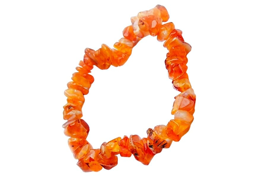 A bracelet made out of unpolished, raw Orange Carnelians