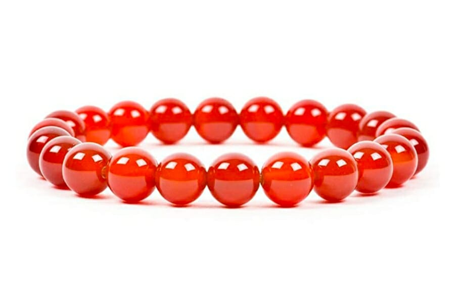 Shiny round Red Carnelian beads used in a bracelet