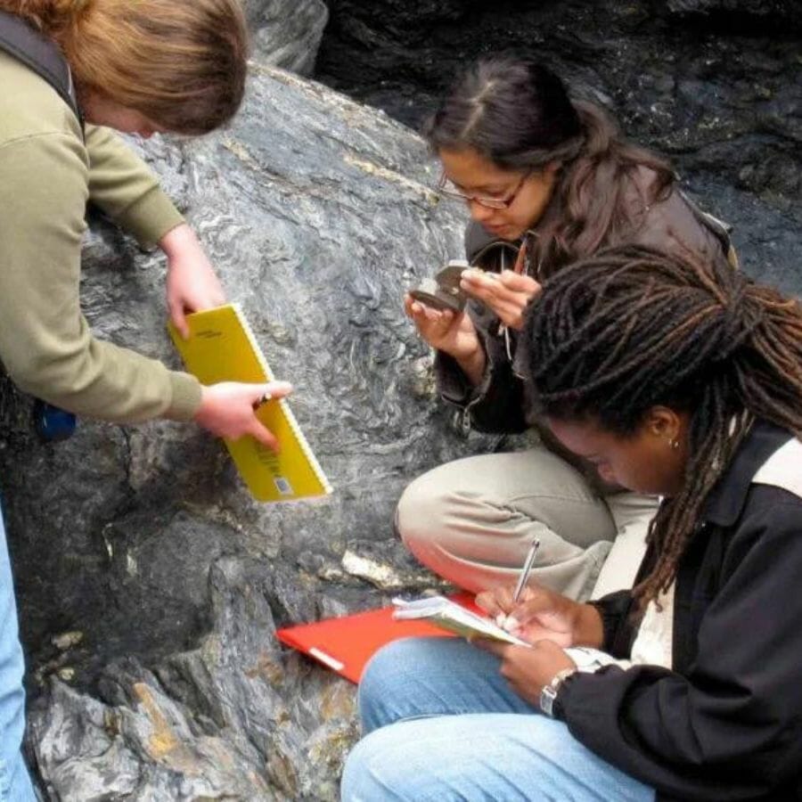 Three people researching about the local geology