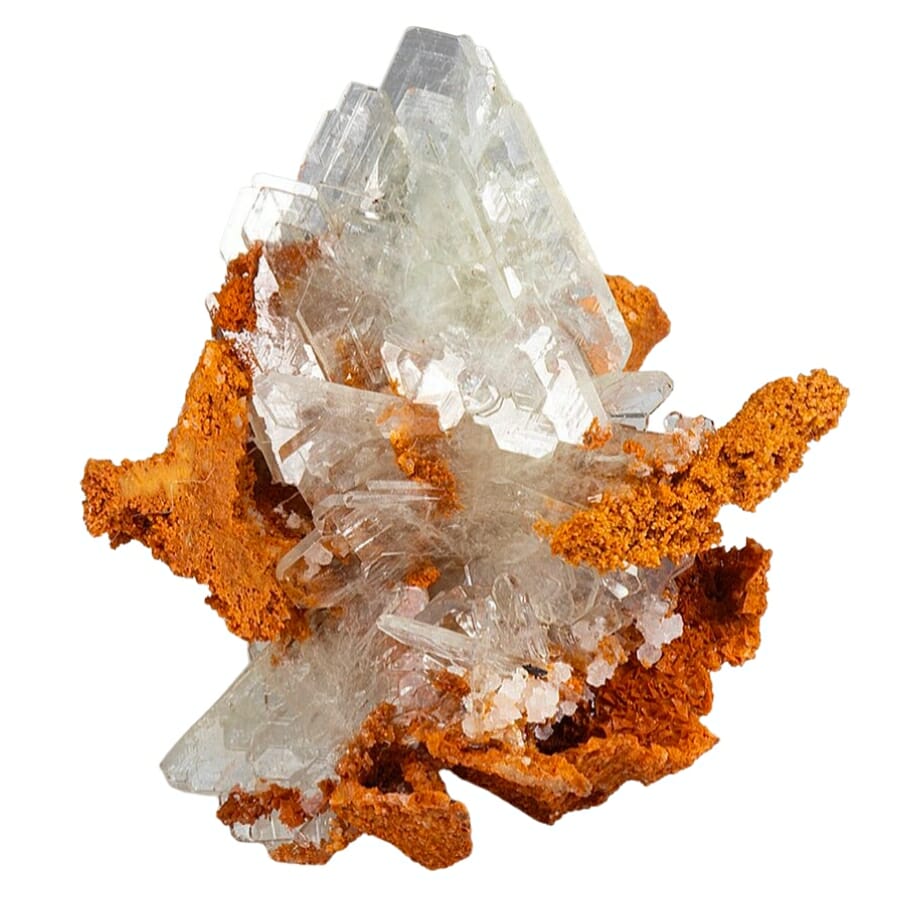 Smoky white Barite crystals on rust-colored Siderite