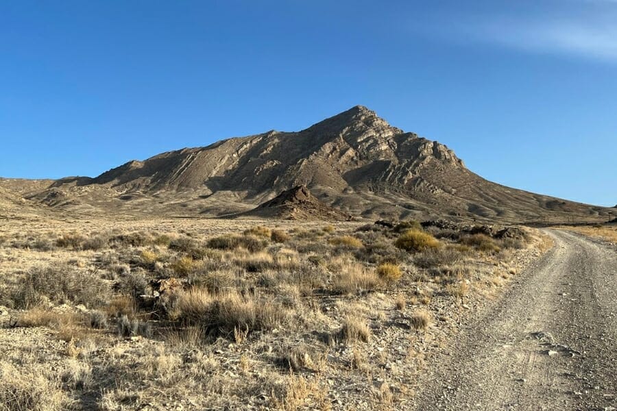 View of the Silver Island Mountains from the dirt road