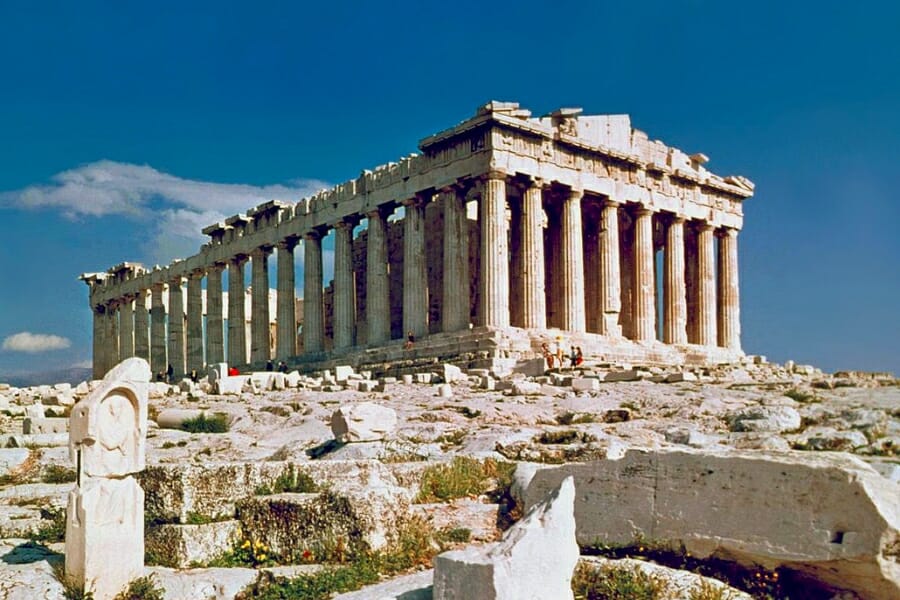 The Parthenon, a former temple in Greece made of limestone, during daytime
