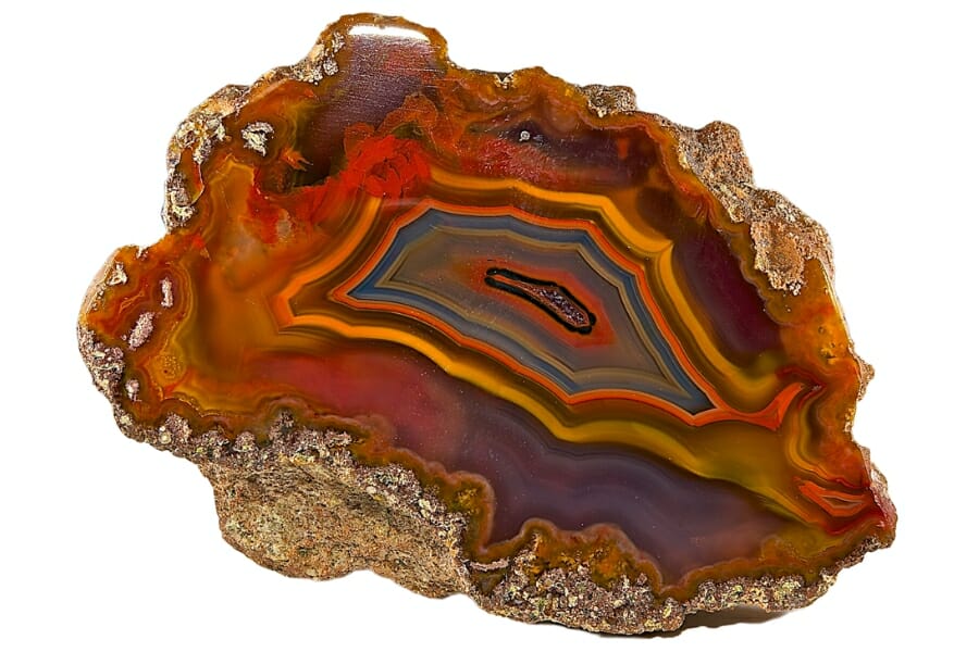Close-up look at the fortress-like details of a fortification agate