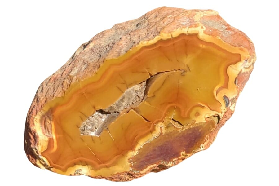 A beautiful agate geode with bright orange hues
