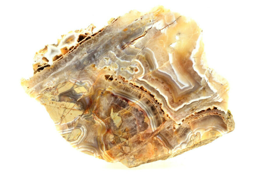 A distinctive agate crystal full of different patterns and intricate detail
