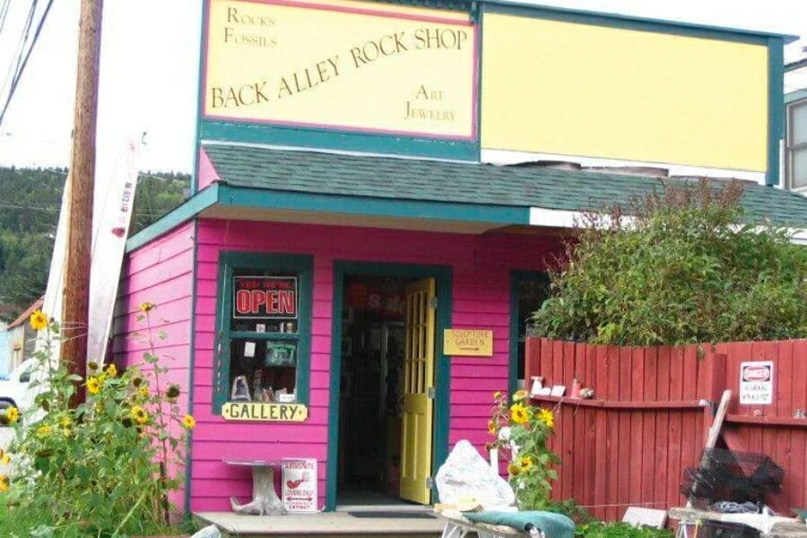 View of the quaint building of the Back Alley Rock Shop