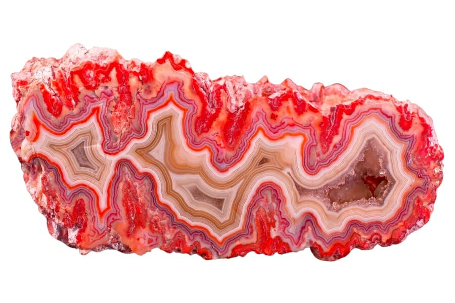 Close-up look at a Fortification agate with vibrant patterns