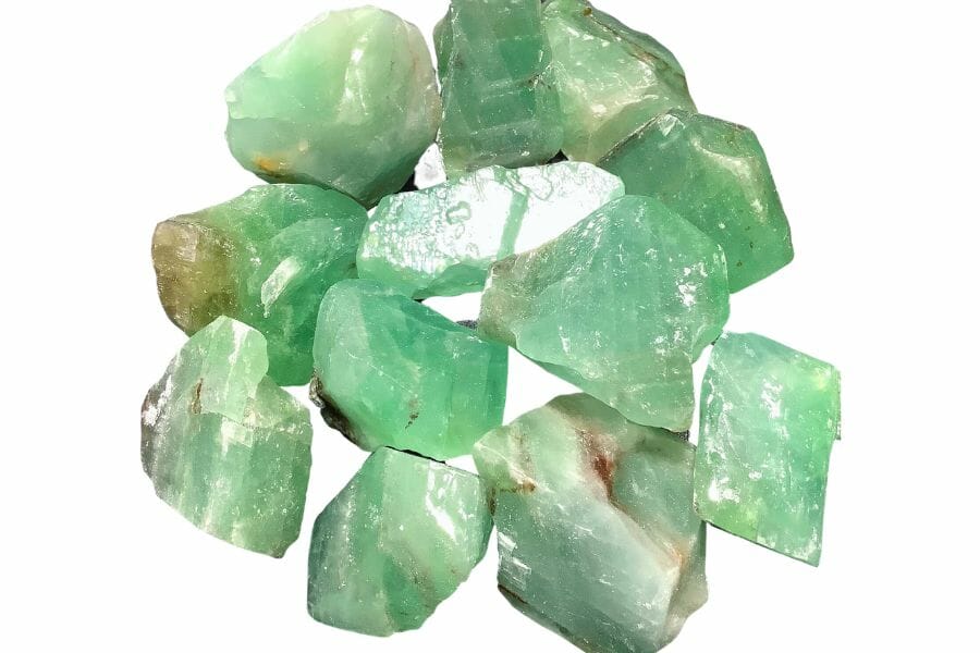 Several pieces of green calcite