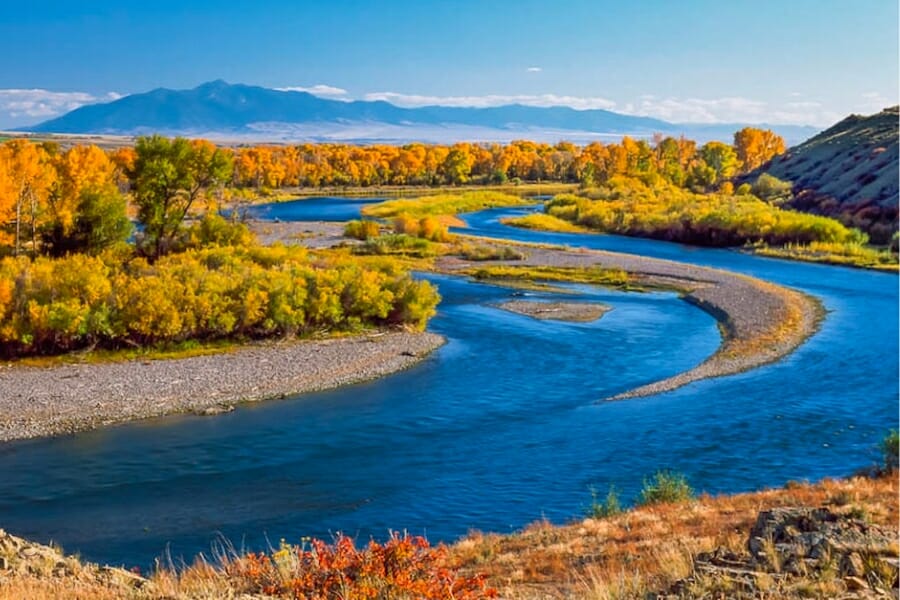 Stunning aerial view of the Jefferson River and its colorful surroundings