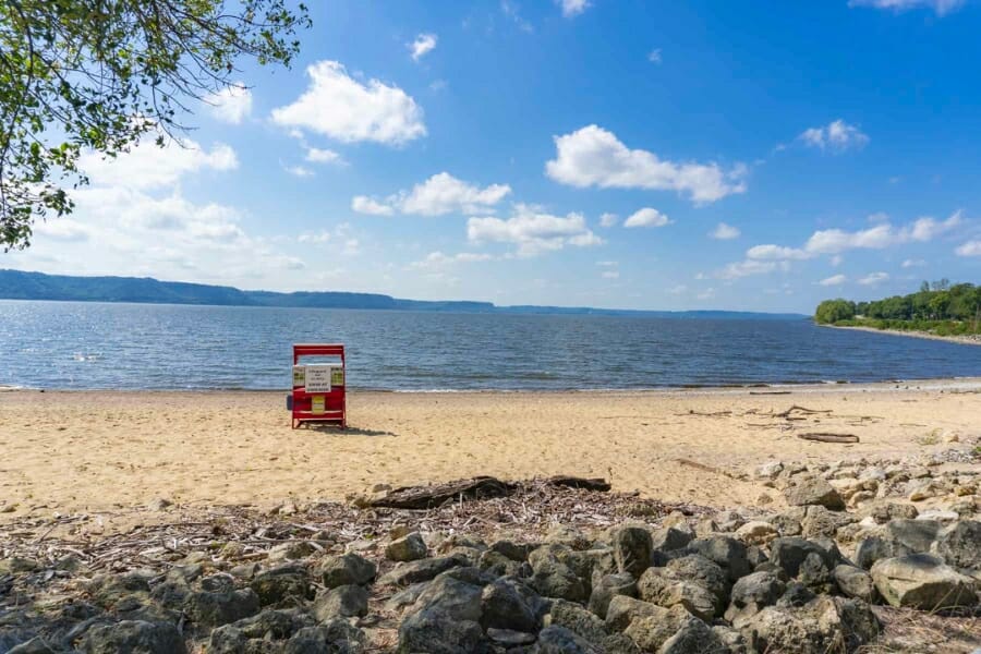 View of the sands and waters at the Pepin Public Beach in Lake Pepin