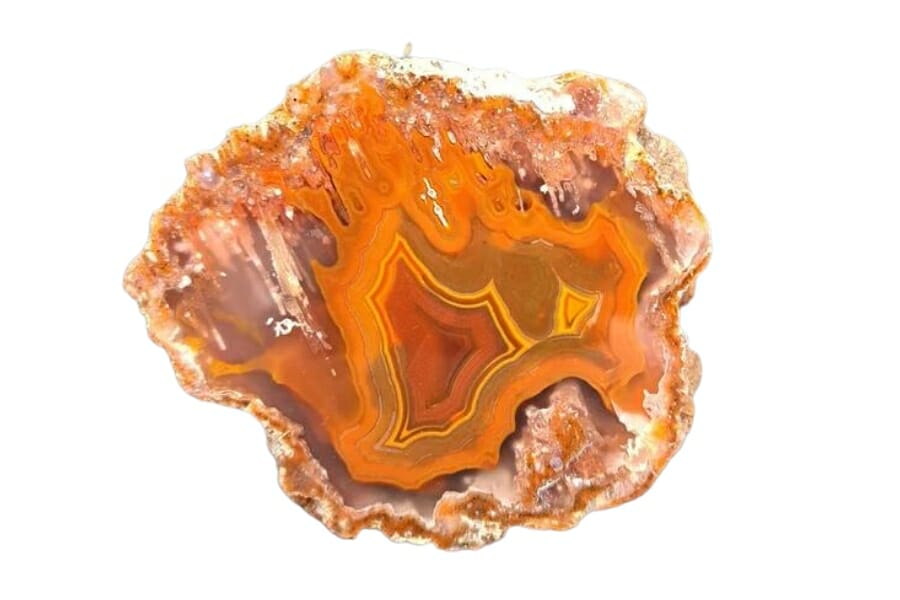 A uniquely shaped agate crystal with an intricate pattern