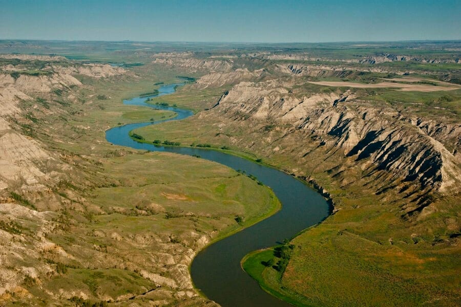 Aerial view of the winding waters of the Missouri River