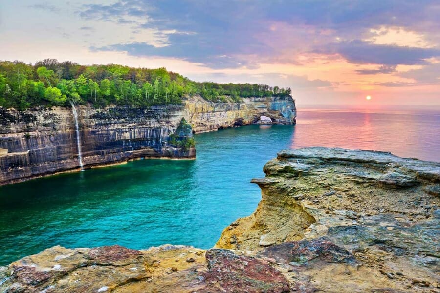 A majestic view of the Pictured Rocks National Lakeshore where you can find agates