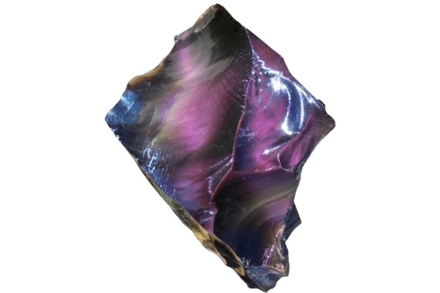 A rough Rainbow Obsidian with prominent purple sheen