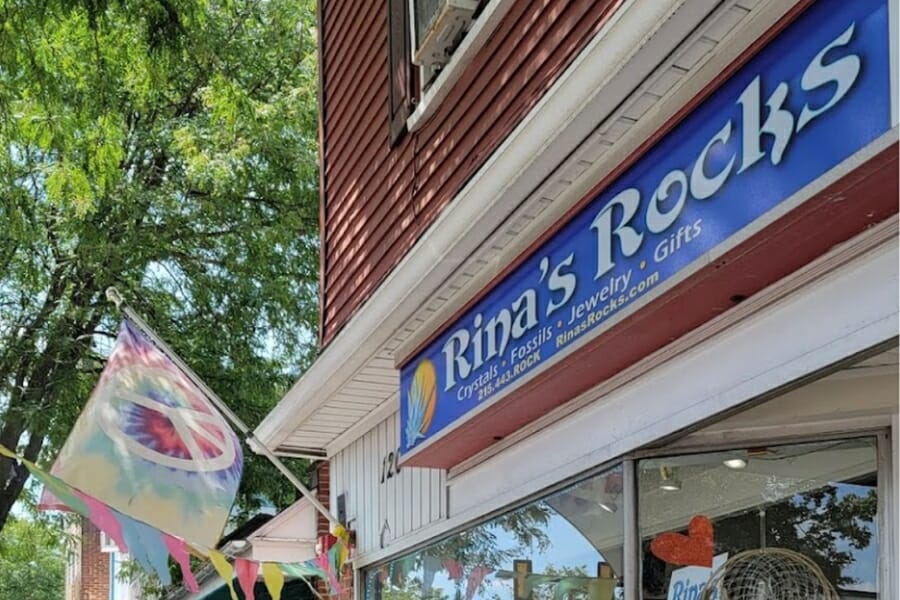 Rina's Rocks rock shop in Pennsylvania where you can find different petrified wood specimens and buy them.