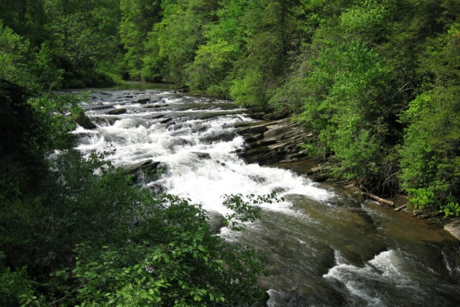 The rushing water through the Soque River