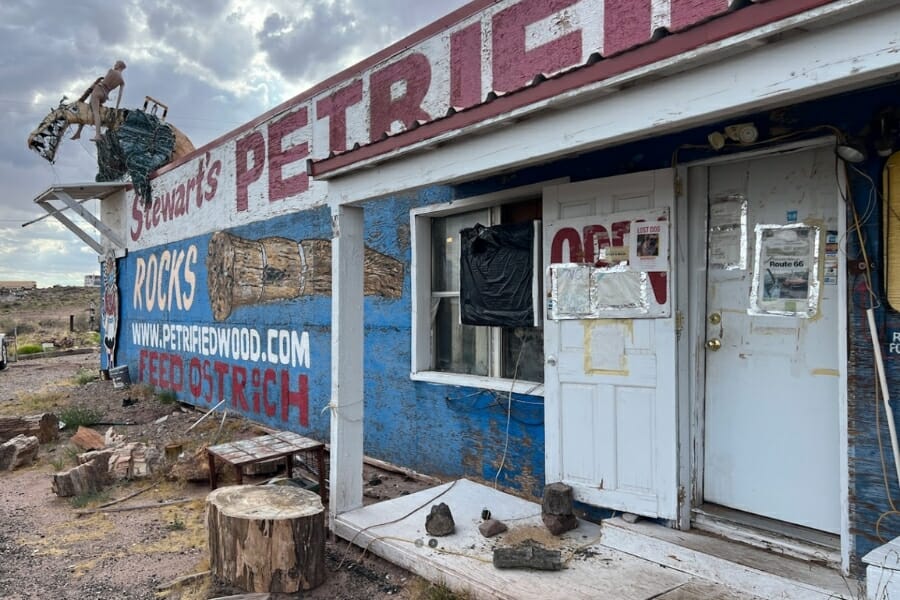 Stewart's Petrified Wood Shop in Arizona where you can find and buy petrified wood specimens