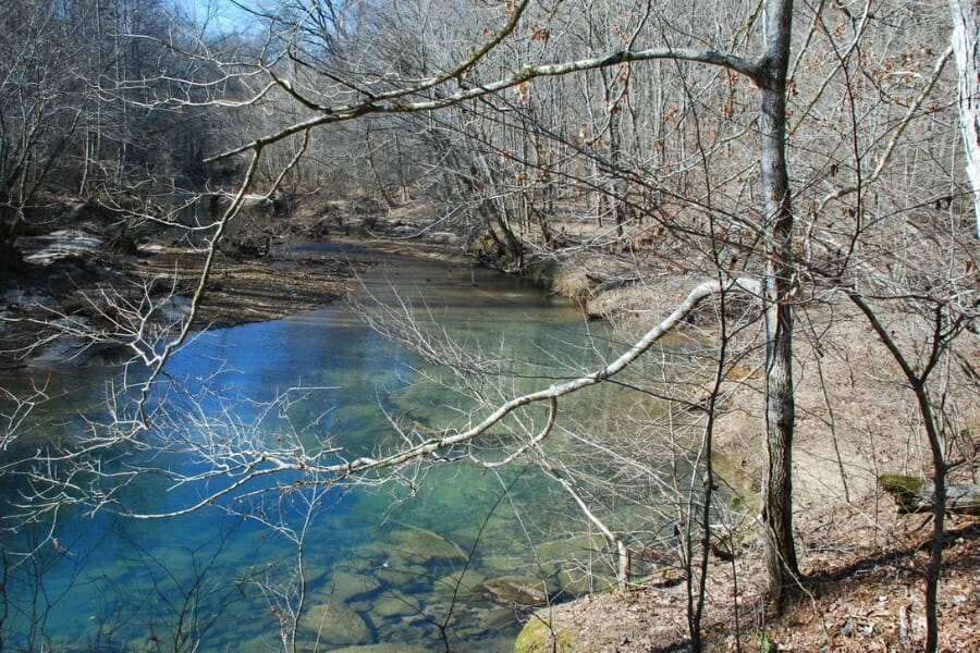 Clear blue waters of the Thompson River where you can find agates