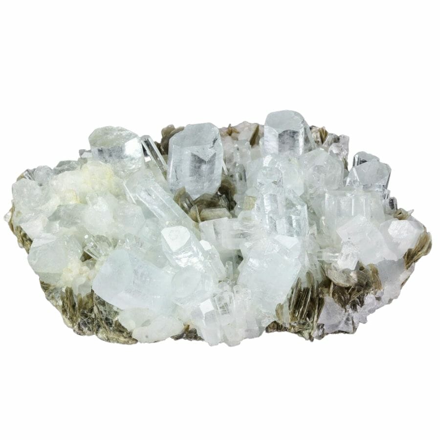a cluster of gemmy aquamarine with muscovite
