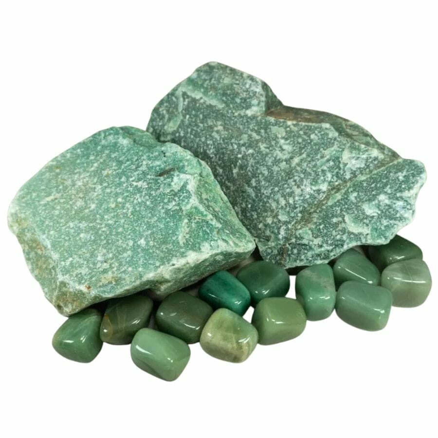 pieces of polished and unpolished green aventurine